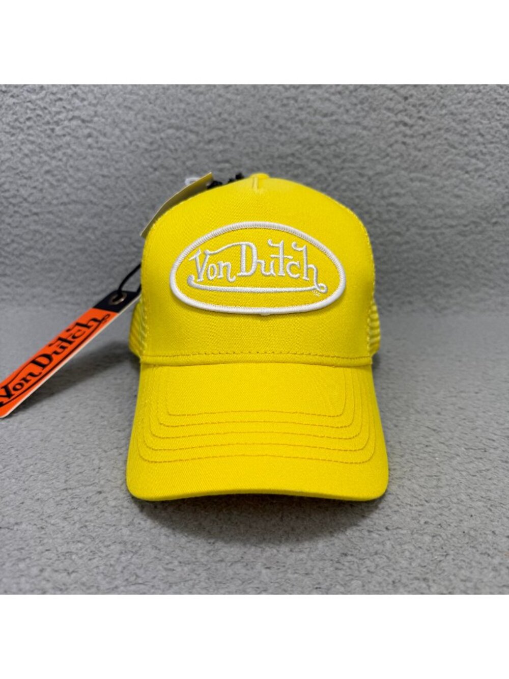 Von Dutch Trucker Hat Cap Adult One Size Lemon Yellow Logo Patch Mesh Snapback